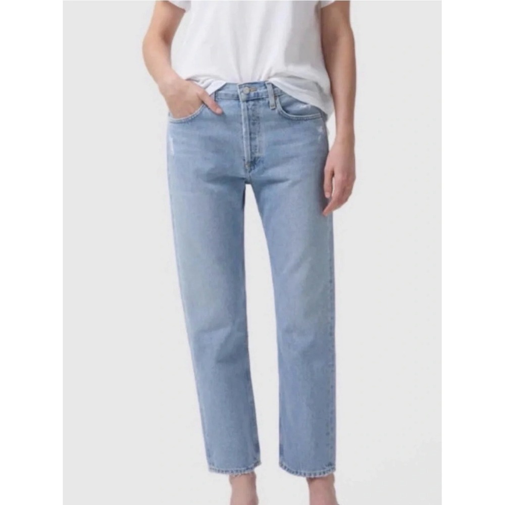 AGOLDE Parker Jean Light Wash Distressed Straight Leg Denim Preppy Size 23